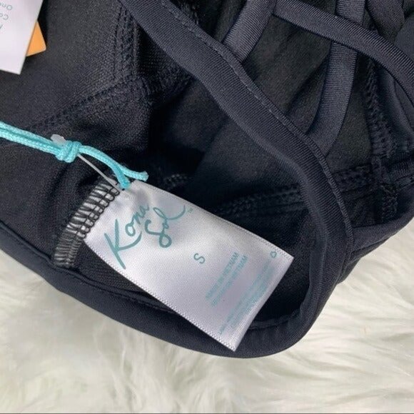 Kona Sol Black One-Piece Swimsuit Size Small Strappy Back V-Neck Ruched - Picture 5 of 6